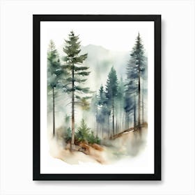 Appalachian Mountains of Misty Pines Watercolor Print of Evergreen Forest..134 Art Print