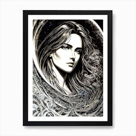 Woman With Long Hair Art Print