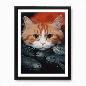 Cat With Fish 2 Art Print