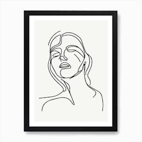 Single Line Woman's Face Monoline Illustration 1 Art Print