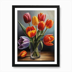 Vintage Tulips In A Vase Painting Art Print