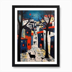 Painting Of Tokyo With A Cat In The Style Of Surrealism, Miro Style 3 Art Print