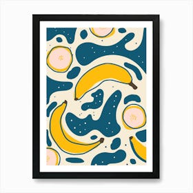 Yellow & Blue Banana Fruit Canvas Print Art Print