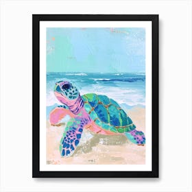 Cute Acrylic Style Painting Of A Sea Turtle On The Beach Art Print