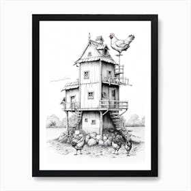 Chicken House Drawing Art Art Print