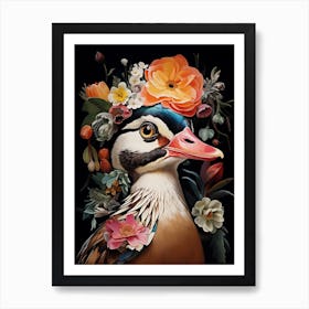 Bird With A Flower Crown Wood Duck Art Print