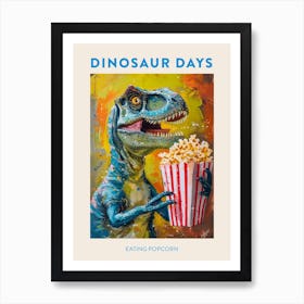 Blue Dinosaur Eating Popcorn 2 Art Print