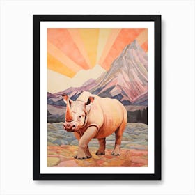 Patchwork Rhino In The Sunset 3 Art Print