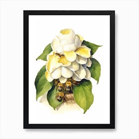 Beehive With Bourvardia Watercolour Illustration 1 Art Print