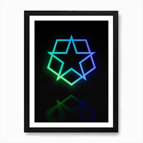 Neon Blue and Green Abstract Geometric Glyph on Black n.0378 Art Print