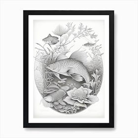 Tancho Sanke Koi Fish Haeckel Style Illustastration Art Print