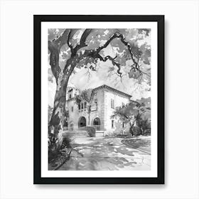 The Blanton Museum Of Art Austin Texas Black And White Watercolour 4 Art Print