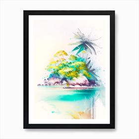 Seychelles Beach Watercolour Pastel Tropical Destination Art Print