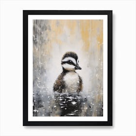 Black Feathered Duckling In A Snow Scene 4 Art Print