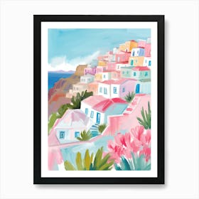 santorini pink illustration Art Print