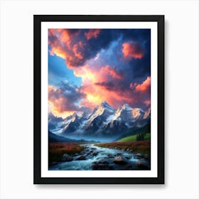 Mountain Landscape At Sunset Art Print