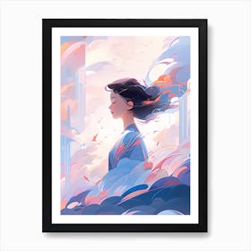 Girl In The Clouds Art Print