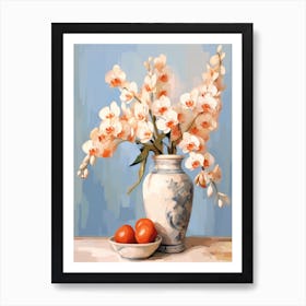 Orchid Flower And Peaches Still Life Painting 1 Dreamy Art Print
