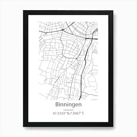 Binningen,Switzerland Minimalist Map Art Print