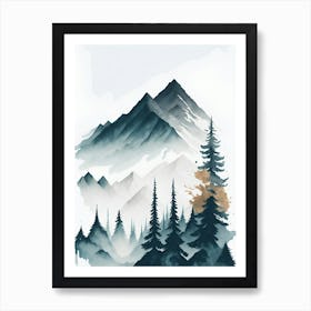 Mountain And Forest In Minimalist Watercolor Vertical Composition 86 Art Print