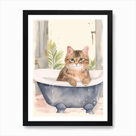 American Shorthair Cat In Bathtub Botanical Bathroom 2 Art Print