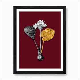Vintage Cardwell Lily Black and White Gold Leaf Floral Art on Burgundy Red n.0775 Art Print