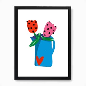 Pink And Red Flower Heart  Art Print