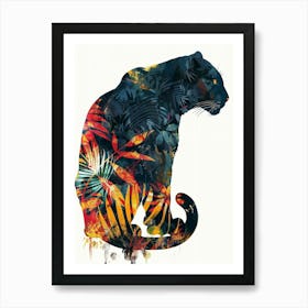 Double Exposure Realistic Black Panther With Jungle 19 Art Print