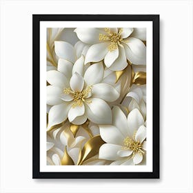 White And Gold Flowers Art Print