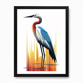 Colourful Geometric Bird Great Blue Heron 2 Art Print