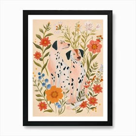 Folksy Floral Animal Drawing Dog Art Print