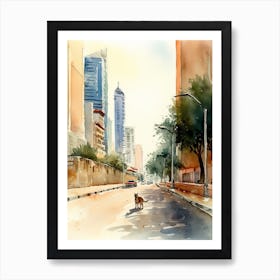 Painting Of Dubai United Arab Emirates With A Cat In The Style Of Watercolour 4 Art Print