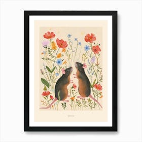 Folksy Floral Animal Drawing Mouse 4 Poster Art Print