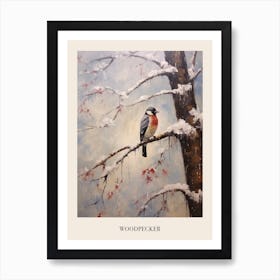 Vintage Winter Animal Painting Poster Woodpecker 2 Art Print