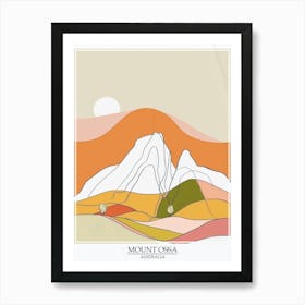 Mount Ossa Australia Color Line Drawing 12 Poster Art Print