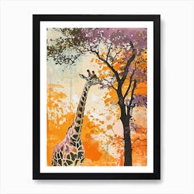 Giraffes By The Tress Illustration 3 Art Print