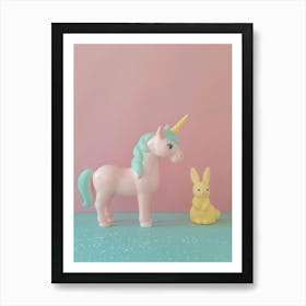 Pastel Toy Unicorn & Toy Bunny 1 Art Print