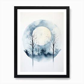 Watercolour Of A The Woods With A Moon 3 Art Print