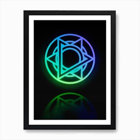 Neon Blue and Green Abstract Geometric Glyph on Black n.0384 Art Print
