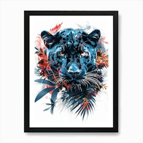 Double Exposure Realistic Black Panther With Jungle 31 Art Print