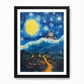 Starry Night Van Gogh Totoro Art Print