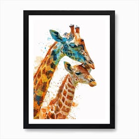 Giraffe & Calf Water Colour Style 2 Art Print