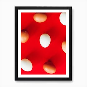 White And Brown Eggs On Red Background Art Print