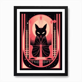 The High Priestess Tarot Card, Black Cat In Pink 3 Art Print