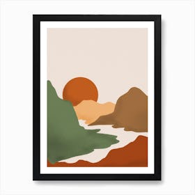 Sunset River Mountains Art Print