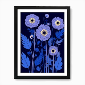 Blue Flower Illustration Scabiosa 1 Art Print