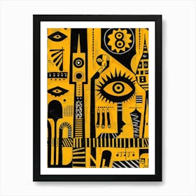 Yellow And Black Abstract Painting 2 Art Print