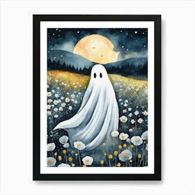 Sheet Ghost In A Field Of Flowers Painting (9) Art Print