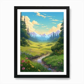 Meadow Landscape Pixel Art 4 Art Print
