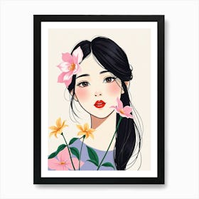 Asian Girl With Flowers 2 Art Print